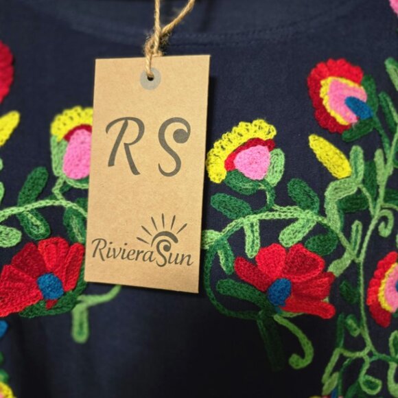 371. NWT Riviera Sun Rayon Crepe Short Dress with Multicolored Embroidery XL - Picture 7 of 10